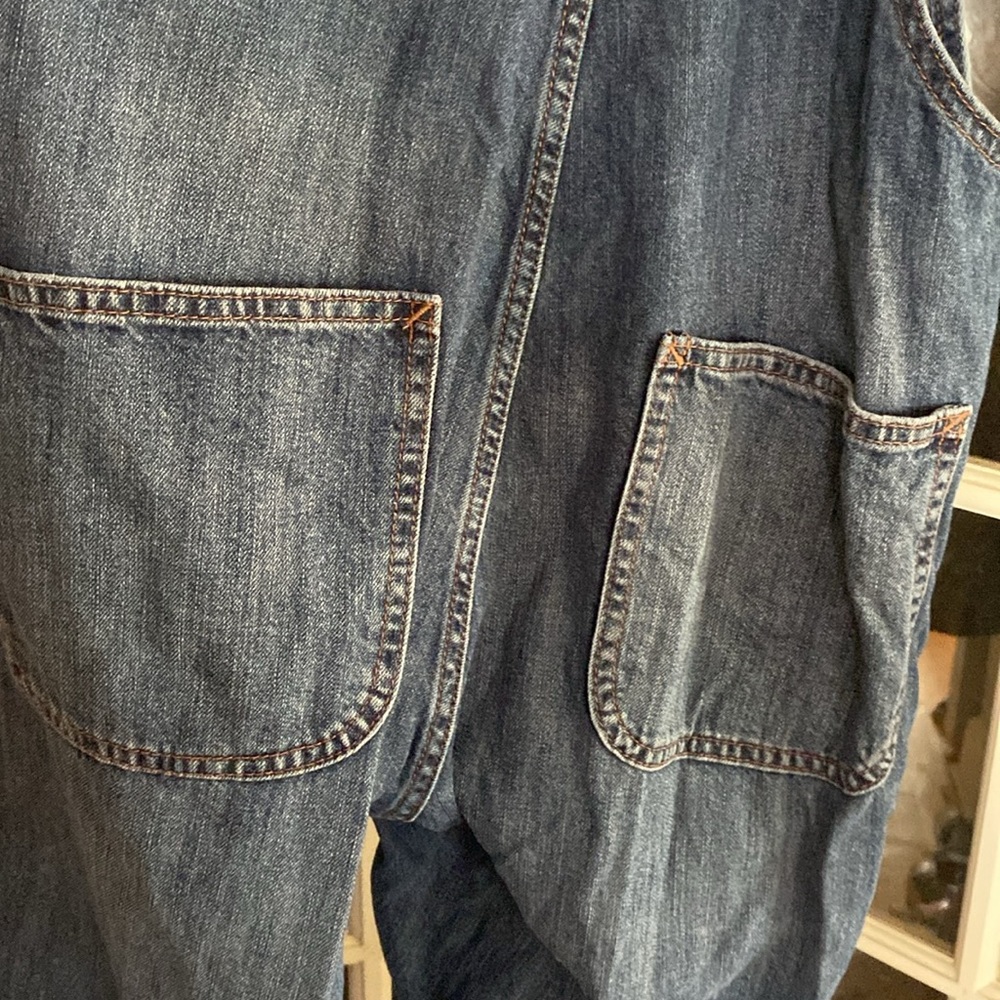 Gap Overalls Bibs Pants Women Medium Blue Denim Jeans Pockets Faded Carpenter